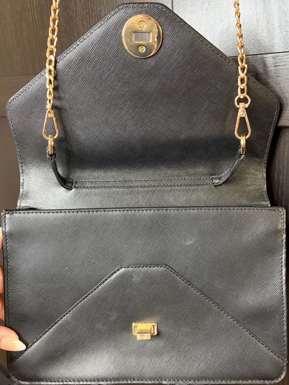 Tory Burch Black Saffiano Leather Crossbody with Gold Chain